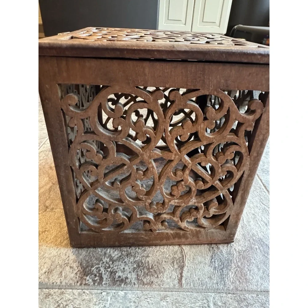 Stunning 1990s Maitland Smith Hand Carved Teak Box Antique Vintage OOAK Art Deco